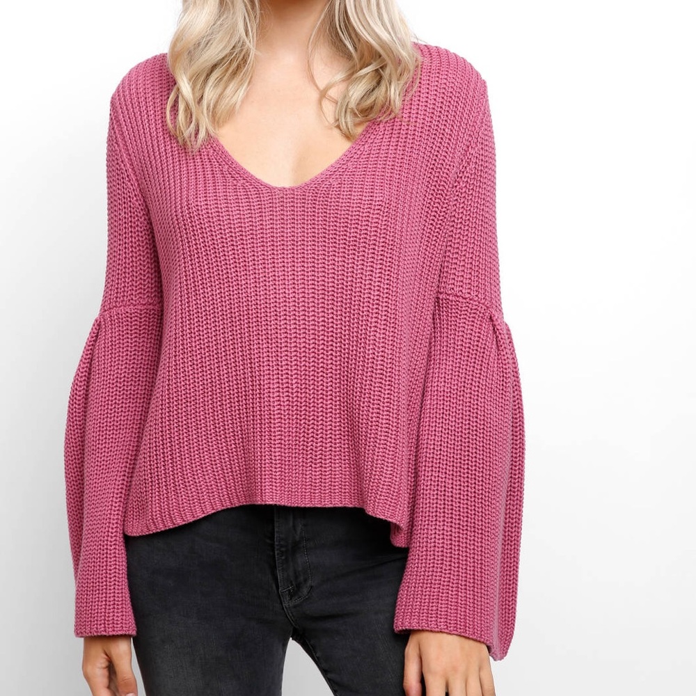 Pink Free People bell sleeved sweater